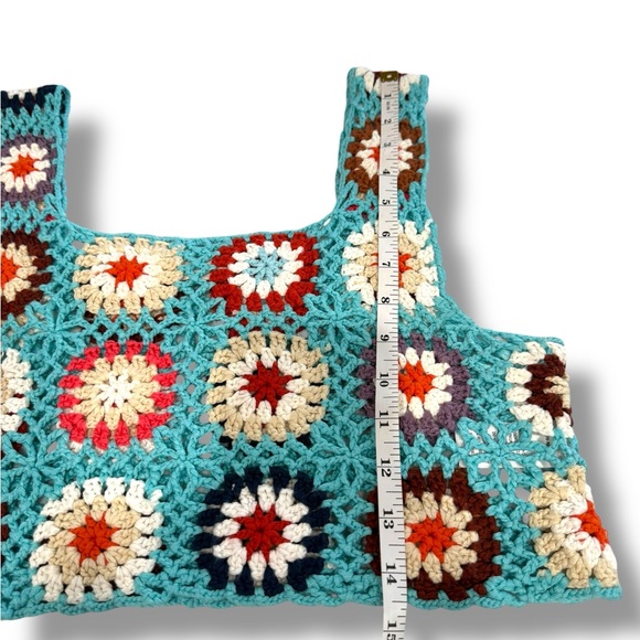 Altar'd State Granny Square Crochet Turquoise Multi Crop Tank Top One Size - Picture 6 of 9